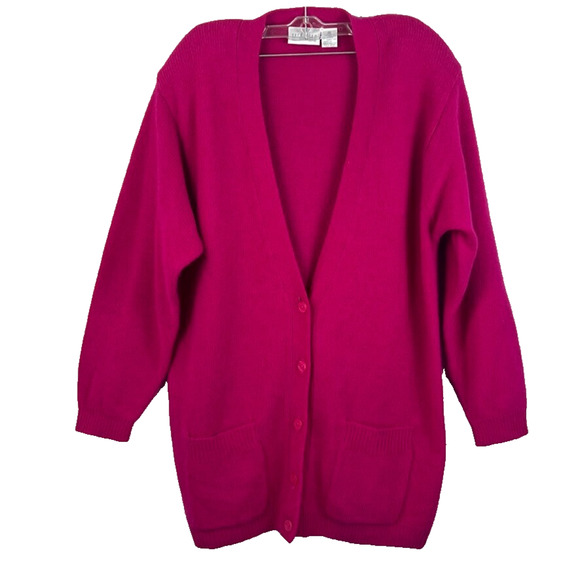 Nordstrom Town Square Cardigan Womens M Pink Long Lambswool Angora Button Front - Picture 1 of 7